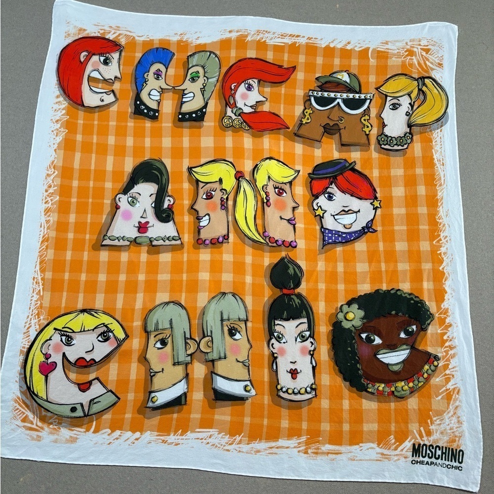 Vintage Moschino Cheap & Chic Face Print Silk Scarf